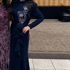 modest navy blue dress